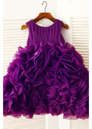 Purple Organza Ruffled Unique Flower Girl Dress